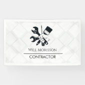Moderne Zwarte & Witte Blok Bouw Constructie Spandoek (Horizontaal)