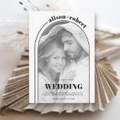 Moderne zwarte witte boog en foto bruiloft kaart