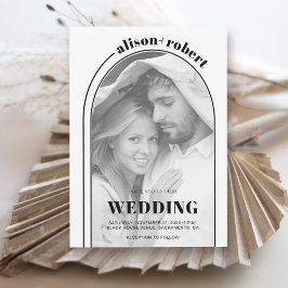 Moderne zwarte witte boog en foto bruiloft kaart