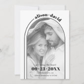Moderne zwarte witte boog en foto bruiloft save the date (Voorkant)