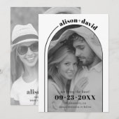 Moderne zwarte witte boog en foto bruiloft save the date (Voorkant / Achterkant)