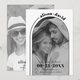 Moderne zwarte witte boog en foto bruiloft save the date