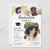 Moderne zwarte witte borstel 3 foto's afstuderen kaart (Voorkant)