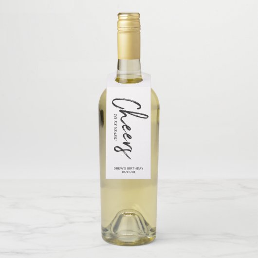 Moderne Zwarte & Witte Borstel Lettering Proost Fe Flessenhanger (Op fles)