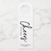 Moderne Zwarte & Witte Borstel Lettering Proost Fe Flessenhanger (Voorkant)