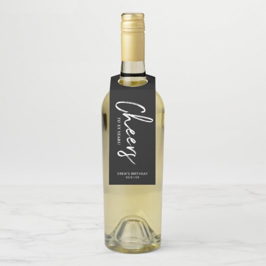 Moderne Zwarte & Witte Borstel Lettering Proost Fe Flessenhanger (Op fles)