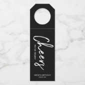 Moderne Zwarte & Witte Borstel Lettering Proost Fe Flessenhanger (Voorkant)