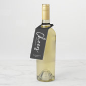 Moderne Zwarte & Witte Borstel Lettering Proost Fe Flessenhanger (Schuin)