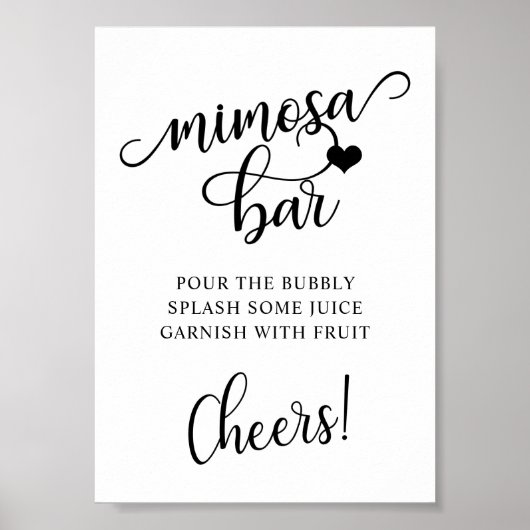Moderne Zwarte Witte Bruidsfeest Borrel MIMOSA BAR Poster (Voorkant)