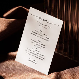 Moderne Zwarte & Witte Bruiloft Minimalistisch S Menu