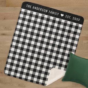 Moderne Zwarte Witte Buffalo Plaid Familie Monogra Sherpa Deken