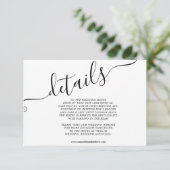 Moderne zwarte witte casual typografie chic detail informatiekaartje (Staand voorkant)