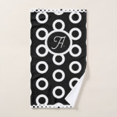 Moderne Zwarte Witte Cirkel Ring Patroon Monogram Bad Handdoek (Handdoek)