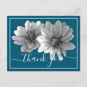 Moderne Zwarte & Witte Dahlia Botanisch Dank je Briefkaart