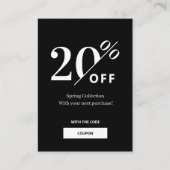    Moderne zwarte & witte Discount kaart Kortingskaartje (Voorkant)
