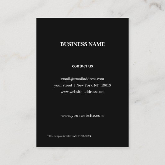    Moderne zwarte & witte Discount kaart Kortingskaartje (Achterkant)