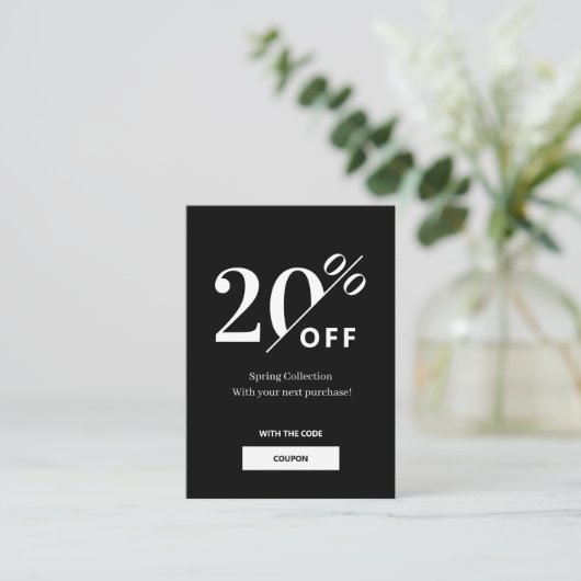    Moderne zwarte & witte Discount kaart Kortingskaartje (Staand voorkant)