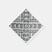 Moderne Zwarte & Witte Doodle Pinwheel & Monogram Servet (Hoek)