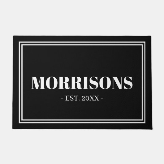 Moderne zwarte witte douanenaam datum dubbele gren deurmat (Voorkant)