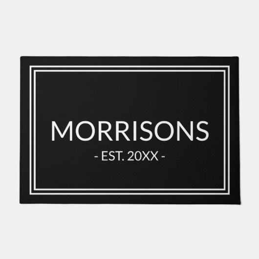 Moderne zwarte witte douanenaam datum dubbele gren deurmat (Voorkant)