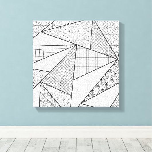 Moderne zwarte witte driehoeken Geometrisch patroo Canvas Afdruk (Insitu (Houten vloer))