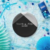 Moderne zwarte witte driehoekige kleurenblokbruilo papieren bordje (Feest)