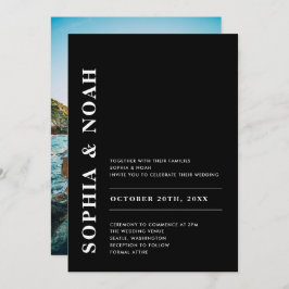 Moderne Zwarte & Witte Elegante Trouwfoto Kaart