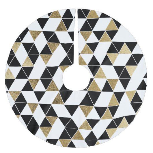 Moderne zwarte, witte en Faux Gold-driehoeken Kerstboom Rok (Voorkant)