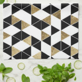 Moderne zwarte, witte en Faux Gold-driehoeken Theedoek (Gevouwen)