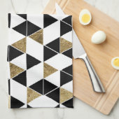 Moderne zwarte, witte en Faux Gold-driehoeken Theedoek (Quarter Fold)