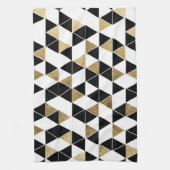 Moderne zwarte, witte en Faux Gold-driehoeken Theedoek (Verticaal)