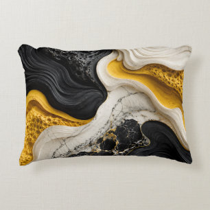 Moderne Zwarte Witte en Gele Abstracte Mosterd Kun Accent Kussen