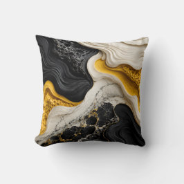 Moderne Zwarte Witte en Gele Abstracte Mosterd Kun Kussen