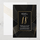 Moderne zwarte, witte en gouden 18e verjaardag kaart (Voorkant / Achterkant)