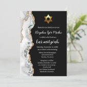 Moderne Zwarte Witte en Gouden Bar Mitswa Kaart (Staand voorkant)