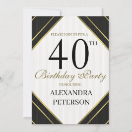 Moderne zwarte witte en gouden strepen verjaardag kaart