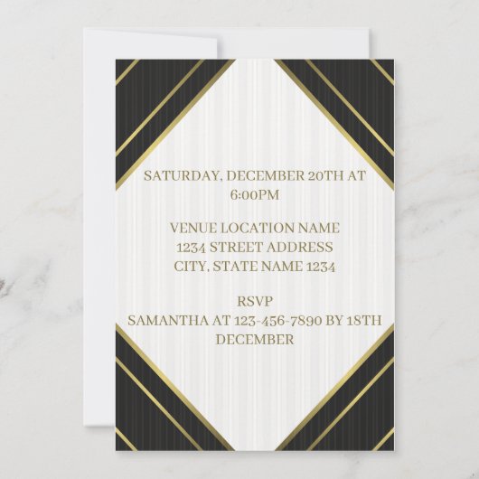 Moderne zwarte witte en gouden strepen verjaardag kaart (Achterkant)