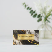 Moderne zwarte witte en goudkleurige QR-code Visitekaartje (Staand voorkant)