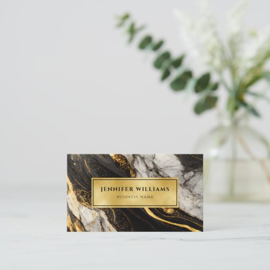 Moderne zwarte witte en goudkleurige QR-code Visitekaartje (Staand voorkant)