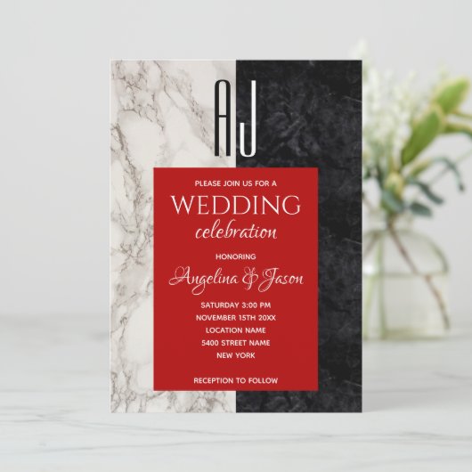 Moderne Zwarte Witte en Rode Trouw Kaart (Staand voorkant)