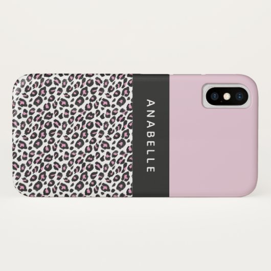 Moderne zwarte, witte en roze dierenluipaardprint Case-Mate iPhone case (Achterkant (horizontaal))