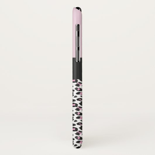 Moderne zwarte, witte en roze dierenluipaardprint Case-Mate iPhone case (Achterkant/links)