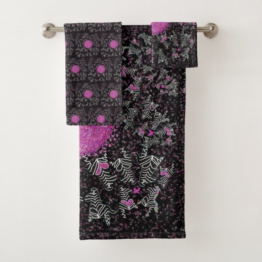 Moderne zwarte witte en roze discostreep bad handdoek (Insitu)