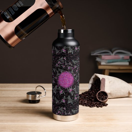 Moderne zwarte witte en roze discostreep waterfles (Koffie)