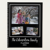 Moderne zwarte witte familiefoto collage 2021 planner (Voorkant)