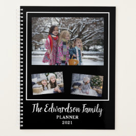 Moderne zwarte witte familiefoto collage 2021 planner