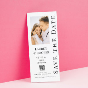 Moderne Zwarte Witte Foto QR Bruiloft Save The Date