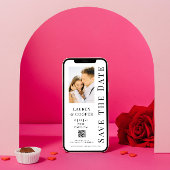 Moderne Zwarte Witte Foto QR Bruiloft Save The Date