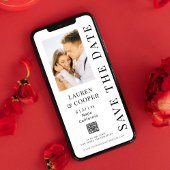 Moderne Zwarte Witte Foto QR Code Trouwen Save The Date