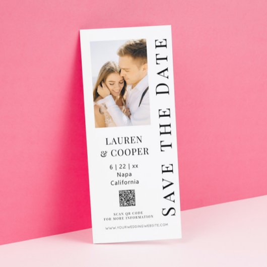 Moderne Zwarte Witte Foto QR Code Trouwen Save The Date